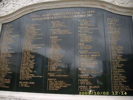 Namenstafel der vielen Opfer - Gedenktafel der Bombenopfer  / Kuta Memorial 2002